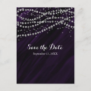 Carte Postale Faire-part Faux Diamant Violet Et Argent Bling Save The Date