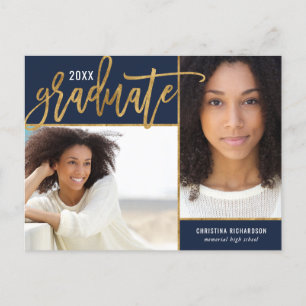 Carte Postale Faire-part Faux Gold Foil 2 Photo Graduation Announcement Pos