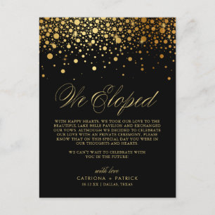 Carte Postale Faire-part Faux Gold Foil Confetti Black Mariage Elopement