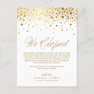 Carte Postale Faire-part Faux Gold Foil Confetti White Mariage Elopement