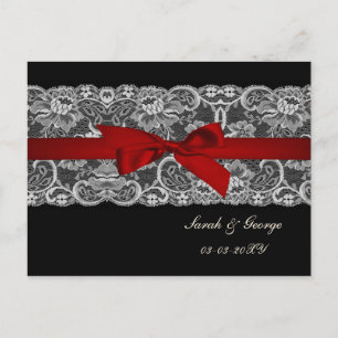 Carte Postale Faire-part Faux lace et ruban rouge, noir  save the date