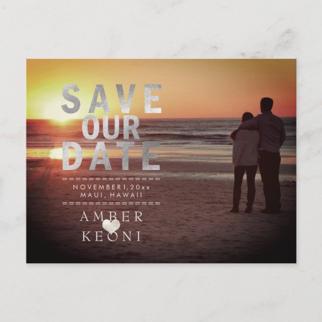 Carte Postale Faire-part Faux PixDezines Argent Save the Date (Devant)