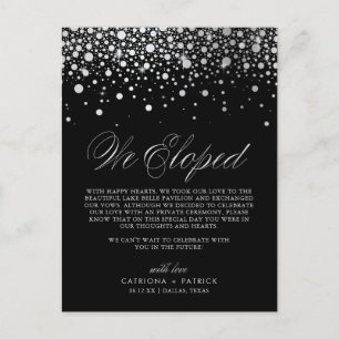 Carte Postale Faire-part Faux Silver Foil Confetti Black Mariage Elopement