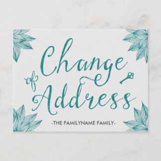 Carte Postale Faire-part Faux Turquoise Parties scintillant Changement d'ad