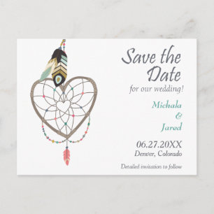 Carte Postale Faire-part Feather Heart Dreamcatcher Enregistrer le Mariage