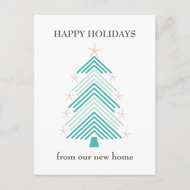 Carte Postale Faire-part Fécule côtière Folk Art Noël Arbre de Noël Déménag (Devant)