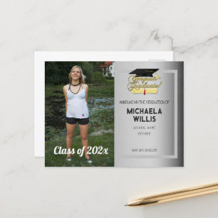 Carte Postale Faire-part Félicitations Diplôme d'études supérieures casquet