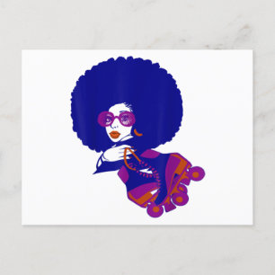 Carte Postale Faire-part Femme afro des années 70 en roller skates feens et
