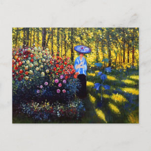 Carte Postale Faire-part Femme de Monet avec un parasol dans le jardin
