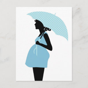 Carte Postale Faire-part Femme enceinte avec des bleus layette de parapluie