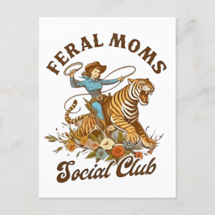 Carte Postale Faire-part Feral Mom Social Club Funny Retro Boho Cowgirl