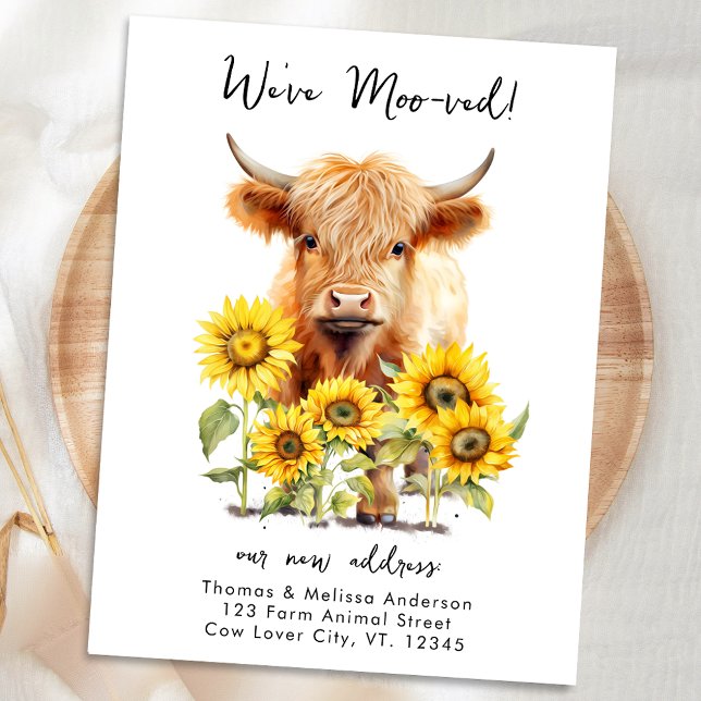Carte Postale Faire-part Ferme de Tournesols Highland Cow Nouvelle Adresse  (Créateur téléchargé)