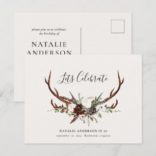 Carte Postale Faire-part Fête d'anniversaire de l'automne du cerf de feuill