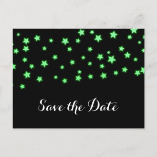 Carte Postale Faire-part Fête d'anniversaire des étoiles vertes brillantes,