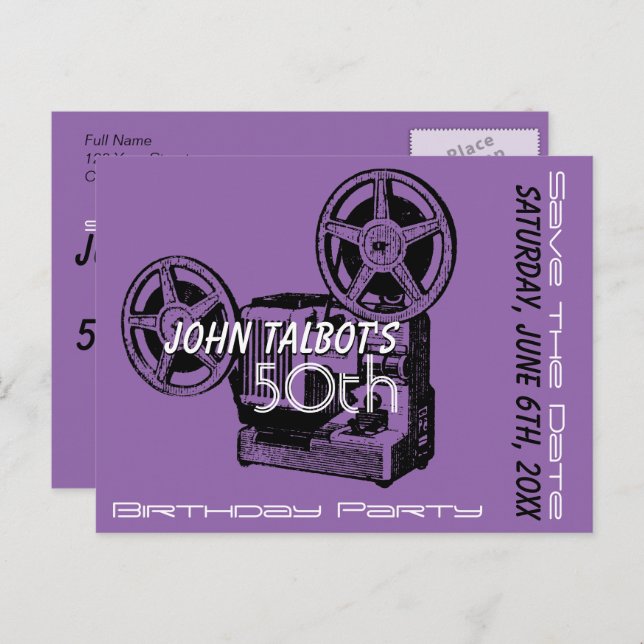 Carte Postale Faire-part Fête d'anniversaire du Vieux Projecteur 50 ans Enr (Devant / Derrière)