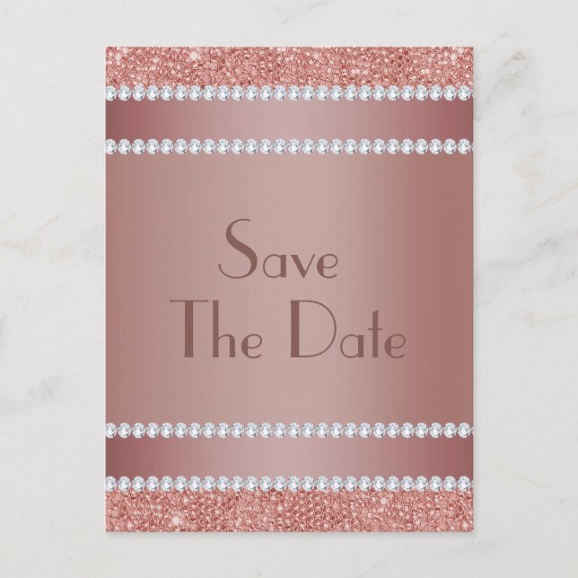 Carte Postale Faire-part Fête d'anniversaire Glitzy Rose Gold & Diamond Gem (Devant)