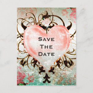Carte Postale Faire-part Fête de coeur florale élégante vintage ornementale