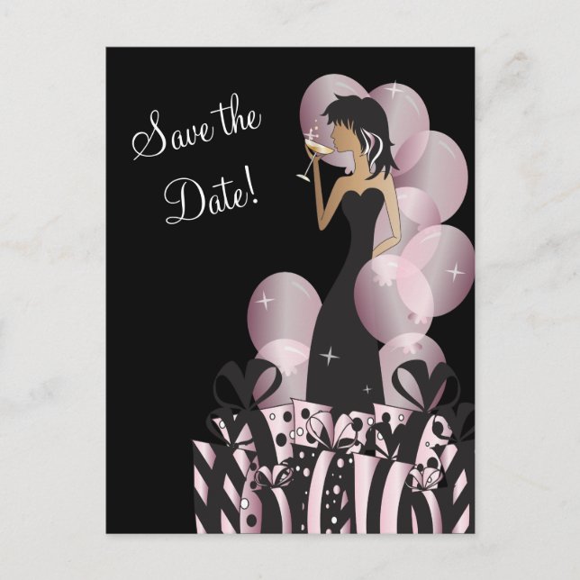 Carte Postale Faire-part Fête de Fille Divinement Chic | Sauvegarder la Dat (Devant)