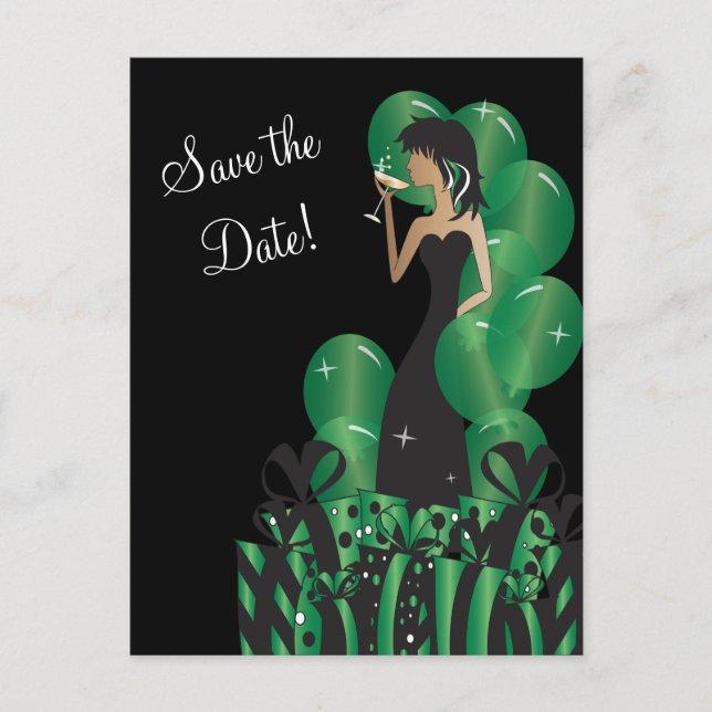 Carte Postale Faire-part Fête de Fille Divinement Chic | Sauvegarder la Dat (Devant)