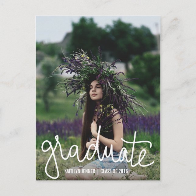Carte Postale Faire-part Fête de graduation en typographie | Enregistrer la (Devant)