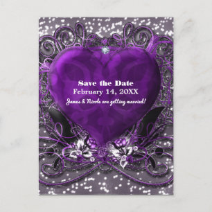 Carte Postale Faire-part Fête de mise à jour Purple & Silver Heart Sparkle
