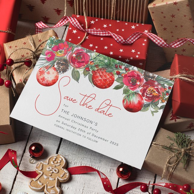 Carte Postale Faire-part Fête de Noël annuelle à fleurs rouges (Créateur téléchargé)