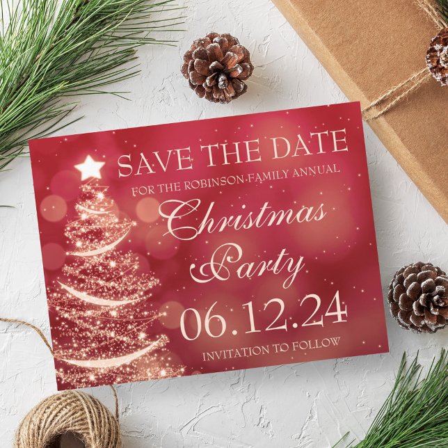 Carte Postale Faire-part Fête de Noël élégante rouge Enregistrer la date (Elegant Red Christmas Party Save The Date Announcement Postcard)