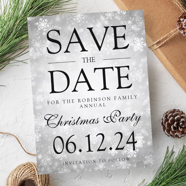 Carte Postale Faire-part Fête de Noël Enregistrer la date Argent d'hiver (Christmas Party Save The Date Winter Silver Announcement Postcard)