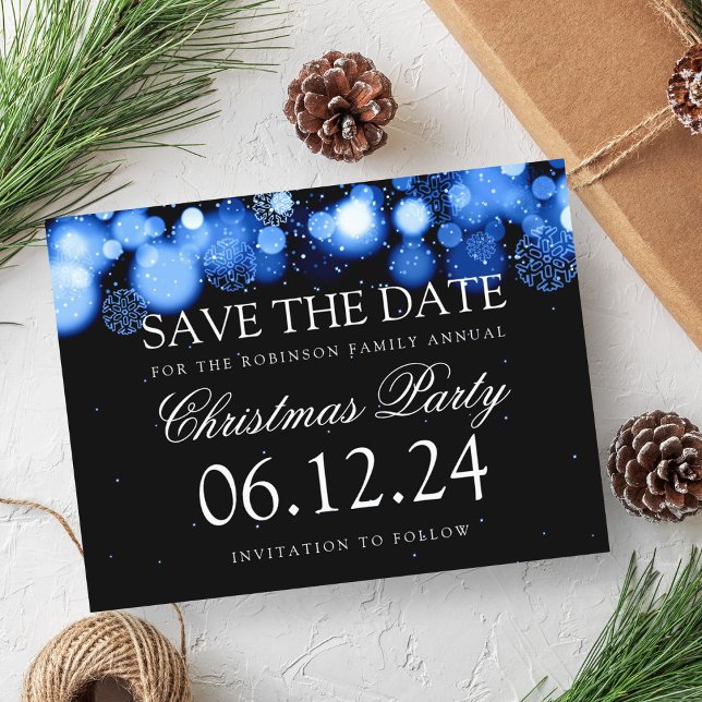 Carte Postale Faire-part Fête de Noël Enregistrez la date Hiver Merveilleux (Christmas Party Save The Date Winter Wonder Blue Announcement Postcard)