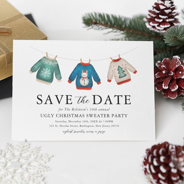 Carte Postale Faire-part Fête de Noël moche Sweater Sauvez la date (Créateur téléchargé)