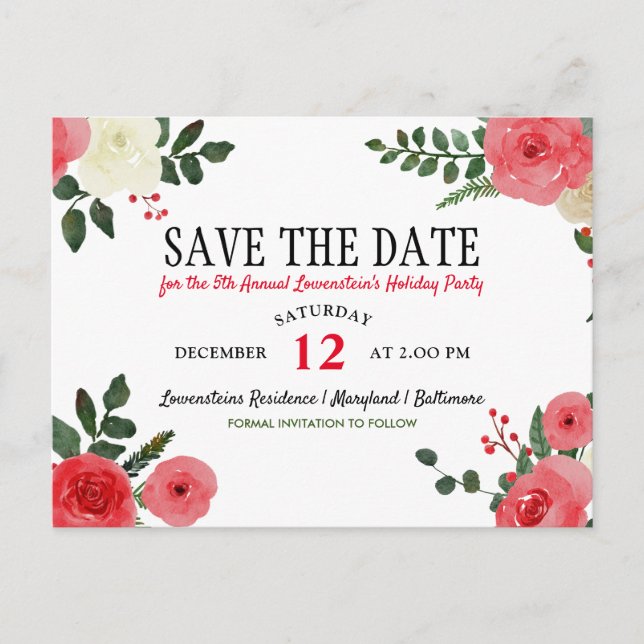 Carte Postale Faire-part Fête de Noël Red Rose Save The Date (Devant)