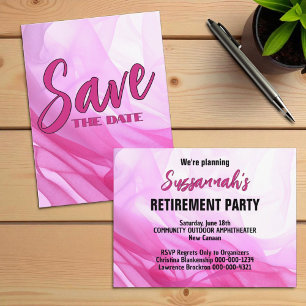 Carte Postale Faire-part Fête de retraite Enregistrez la date Abstrait rose