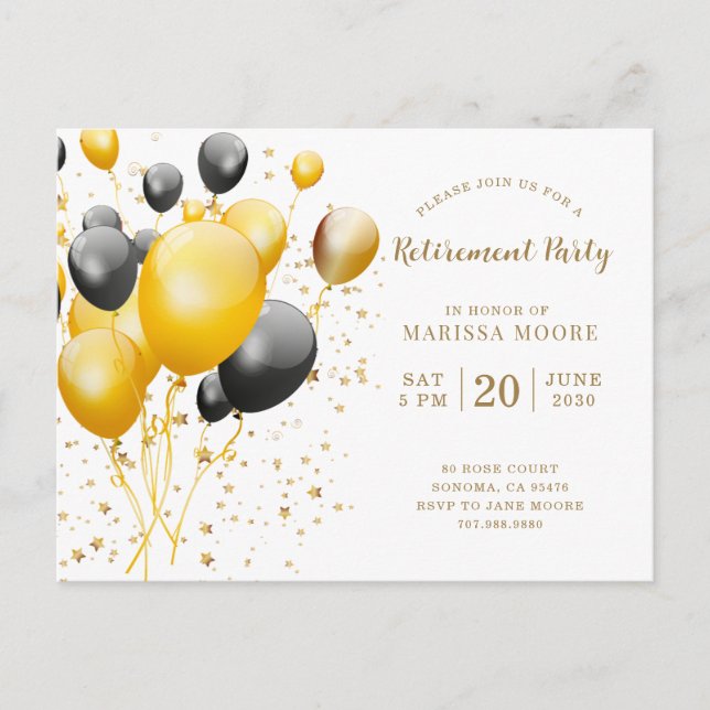 Carte Postale Faire-part Fête de Retraite Rose Or Et Or  (Devant)