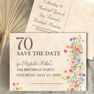 Carte Postale Faire-part Fête des 70 Ans Fleur Élégante Floral Anniversaire