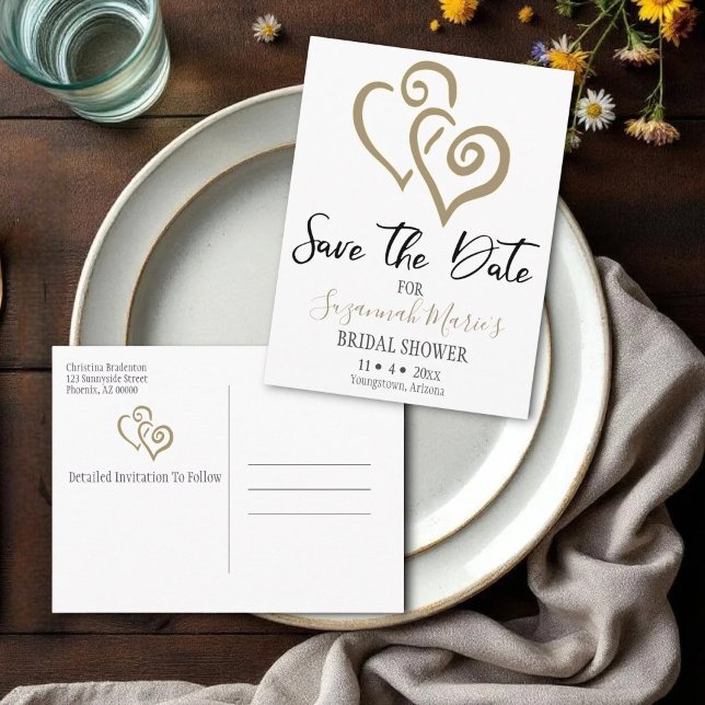 Carte Postale Faire-part Fête des mariées Sauvez La Date Khaki Linked Heart (Bridal shower linked hearts save the date invitation template.)
