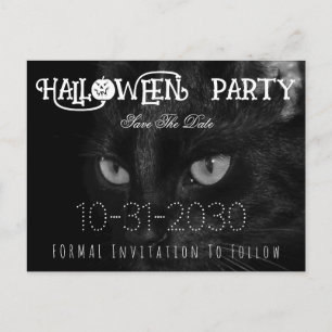 Carte Postale Faire-part Fête d'Halloween aux Yeux de Chat Noir Enregistrez
