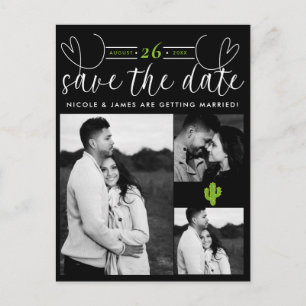 Carte Postale Faire-part Fête du Cactus à Cœur Jaune Amour Enregistrez la D