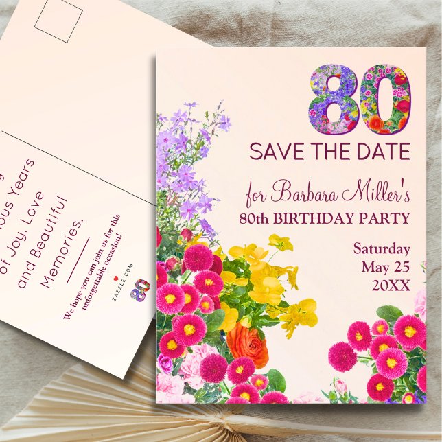 Carte Postale Faire-part Fête moderne 80 ans 80e anniversaire floral (Créateur téléchargé)