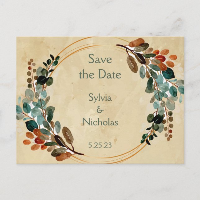 Carte Postale Faire-part Feuillage Botanique Automne  Save the Dates (Devant)