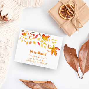 Carte Postale Faire-part Feuillage d'automne à l'aquarelle Nous avons démén