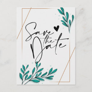 Carte Postale Faire-part Feuillage floral feuilles dorées à motifSave the D