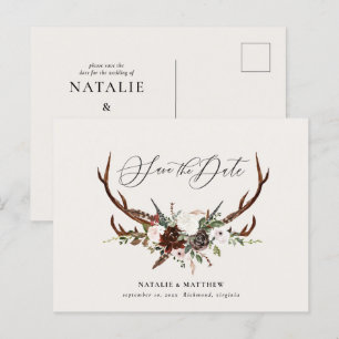 Carte Postale Faire-part Feuillage rustique et bois de cerf save the date
