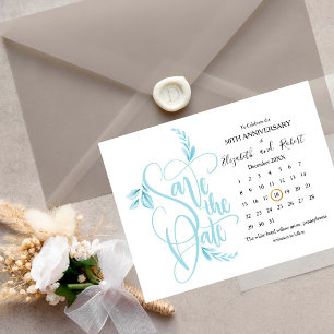 Carte Postale Faire-part Feuille bleu 50e anniversaire Enregistrer la date
