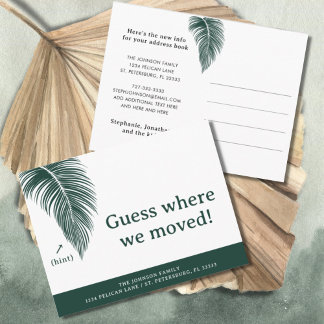 Carte Postale Faire-part Feuille de palmier vert émeraude Fun Floride Nouve