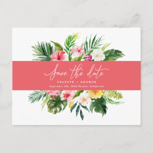 Carte Postale Faire-part Feuille de papier tropical aquarelle pour annoncer