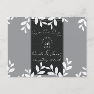 Carte Postale Faire-part Feuilles blanches Save the Date botanique moderne