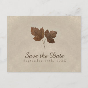 Carte Postale Faire-part Feuilles d'automne dorées et cuivrées Enregistrez