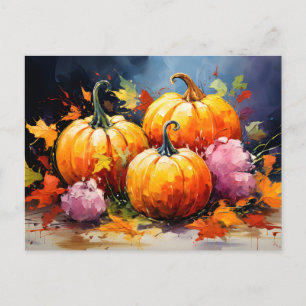 Carte Postale Faire-part Feuilles d'automne rustiques Citrouilles colorées