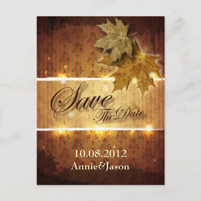 Carte Postale Faire-part feuilles d'automne tombent mariage date de sauvega (Devant)