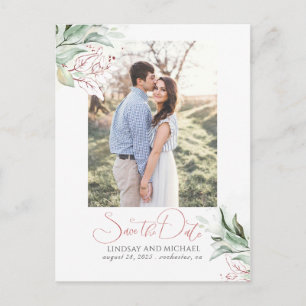 Carte Postale Faire-part Feuilles de couleur or rose et verdure Photo de sa